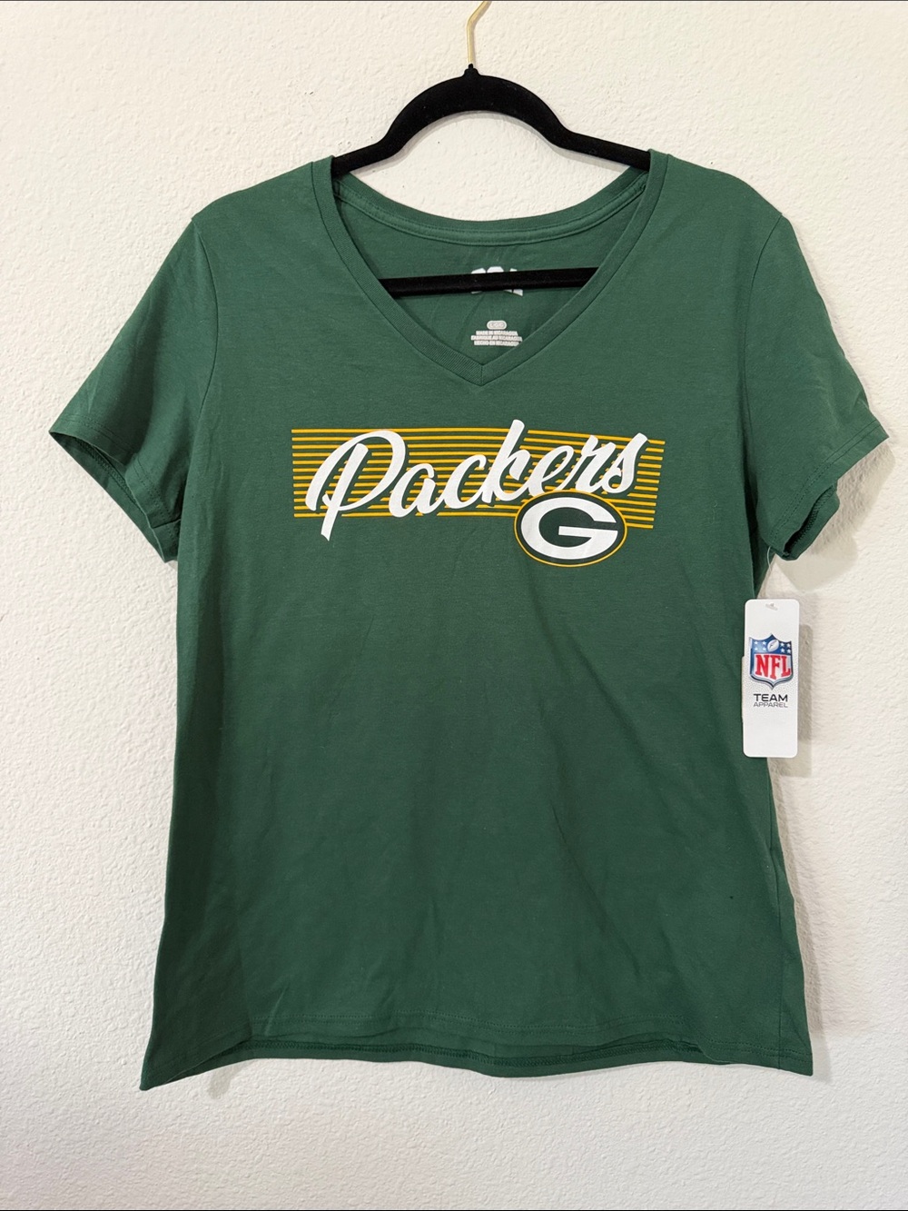 NFL Green Packers V-Neck Tee with Yellow & White Logo